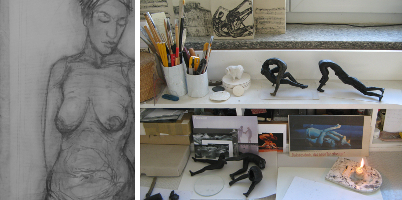 Zeichnungen und Skulpturen im Atelier Im Atelier von Adelheid Fuss